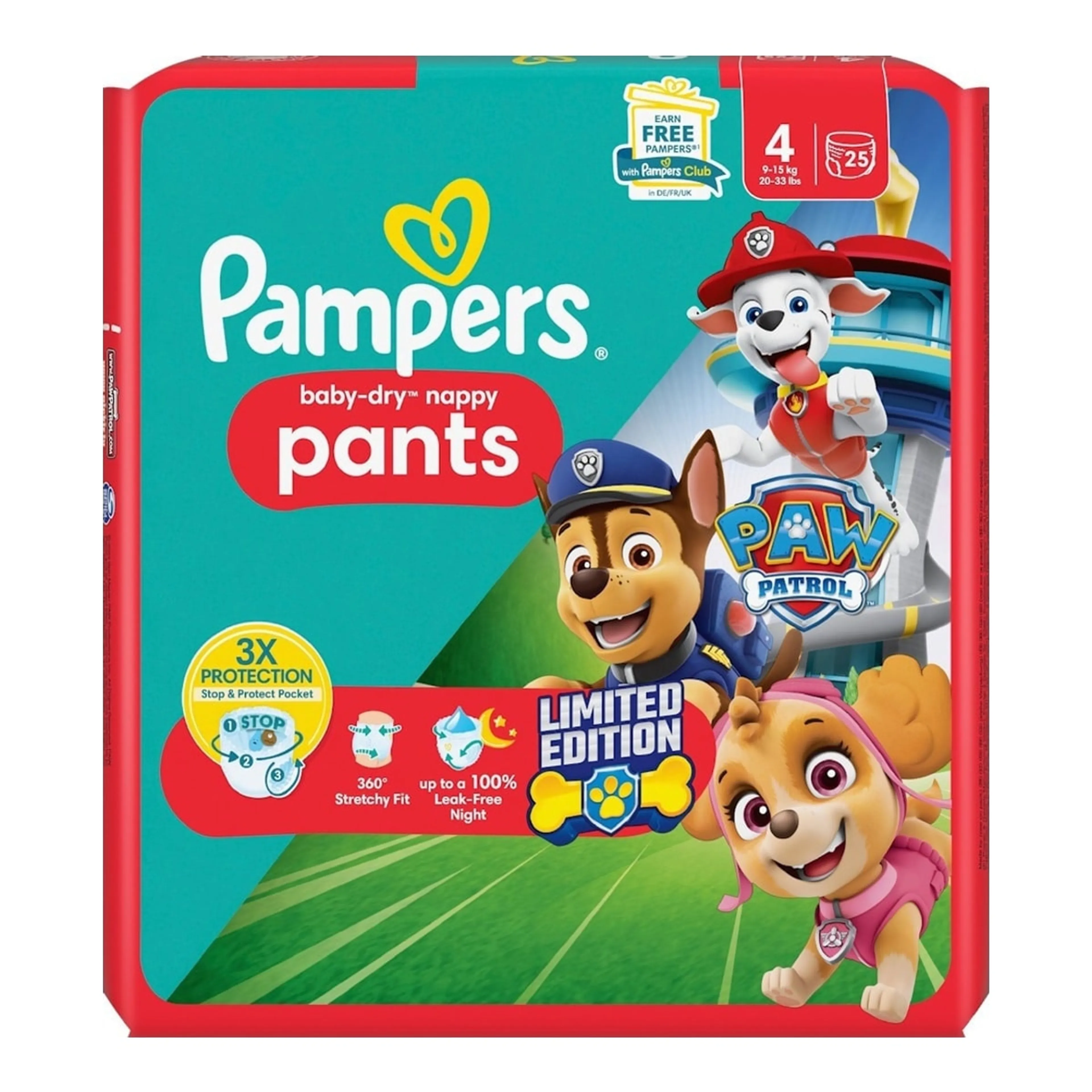 Πάνες Pampers Βρακάκι Baby Dry Paw Patrol No. 4 για 9-15kg