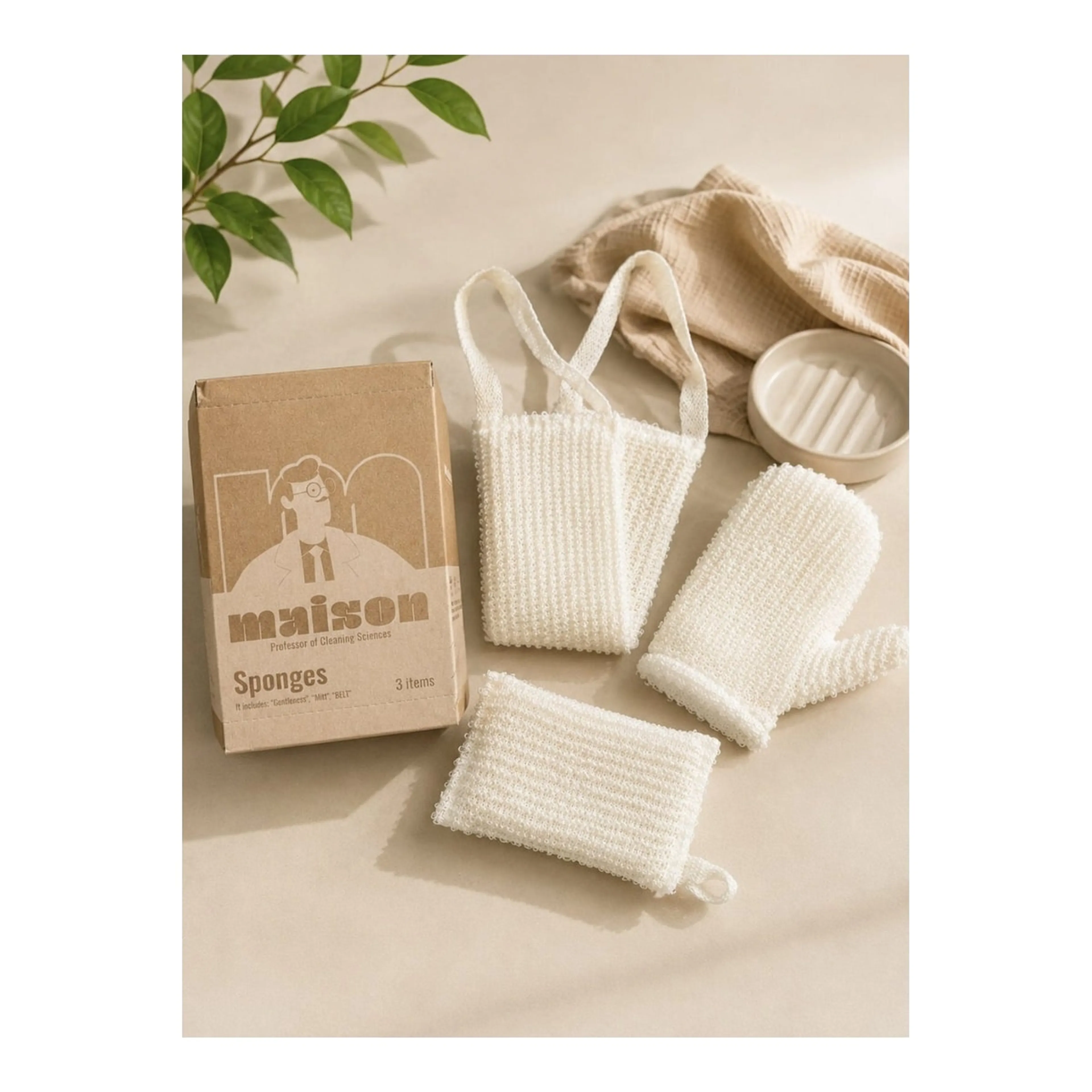 MAISON Bath Sponge Spa Big Pack, 1 Soft & 2 Hard White 3pc