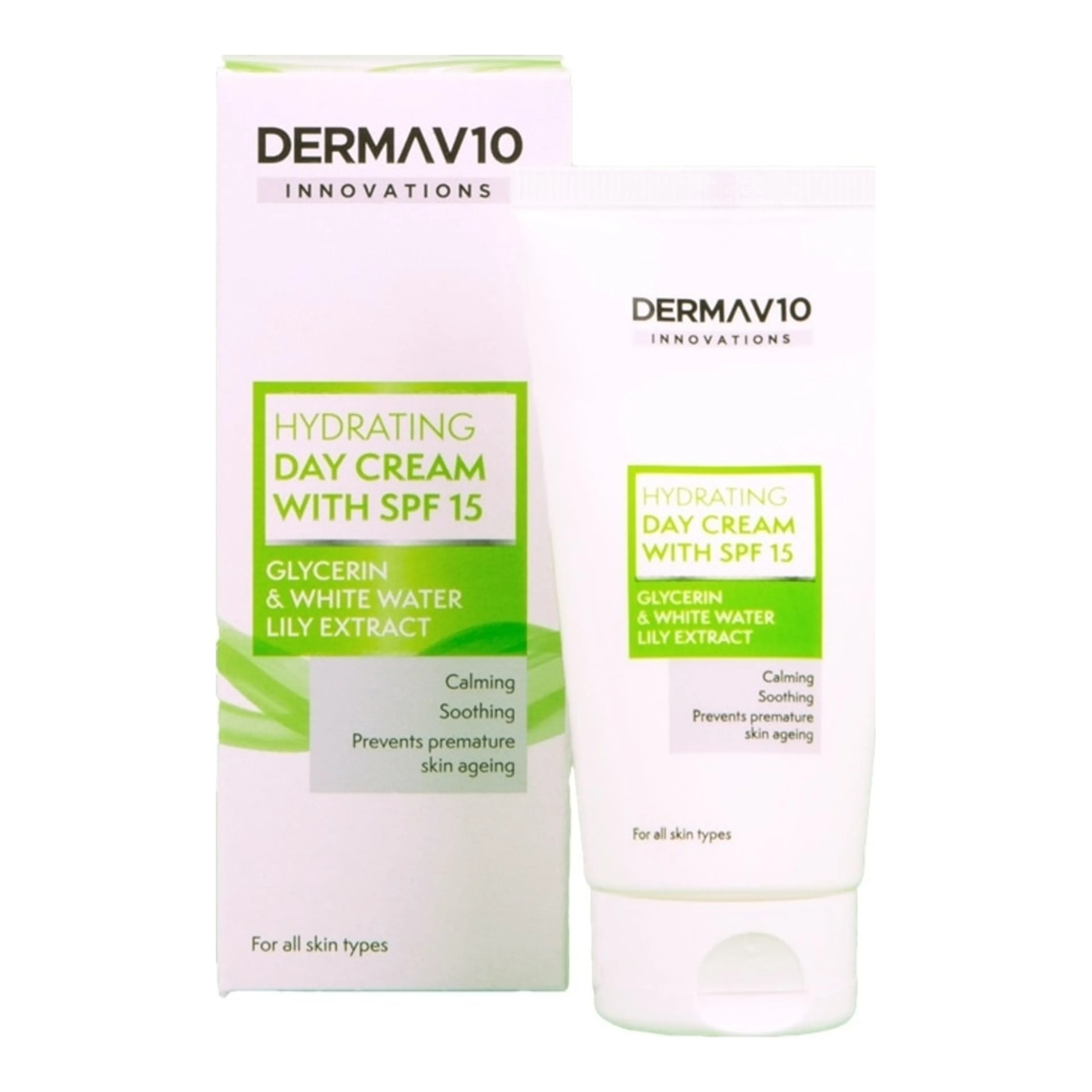 Κρέμα Προσώπου Derma V10 Glycerin & White Water Lily Extract Ενυδατική Ημέρας με SPF15