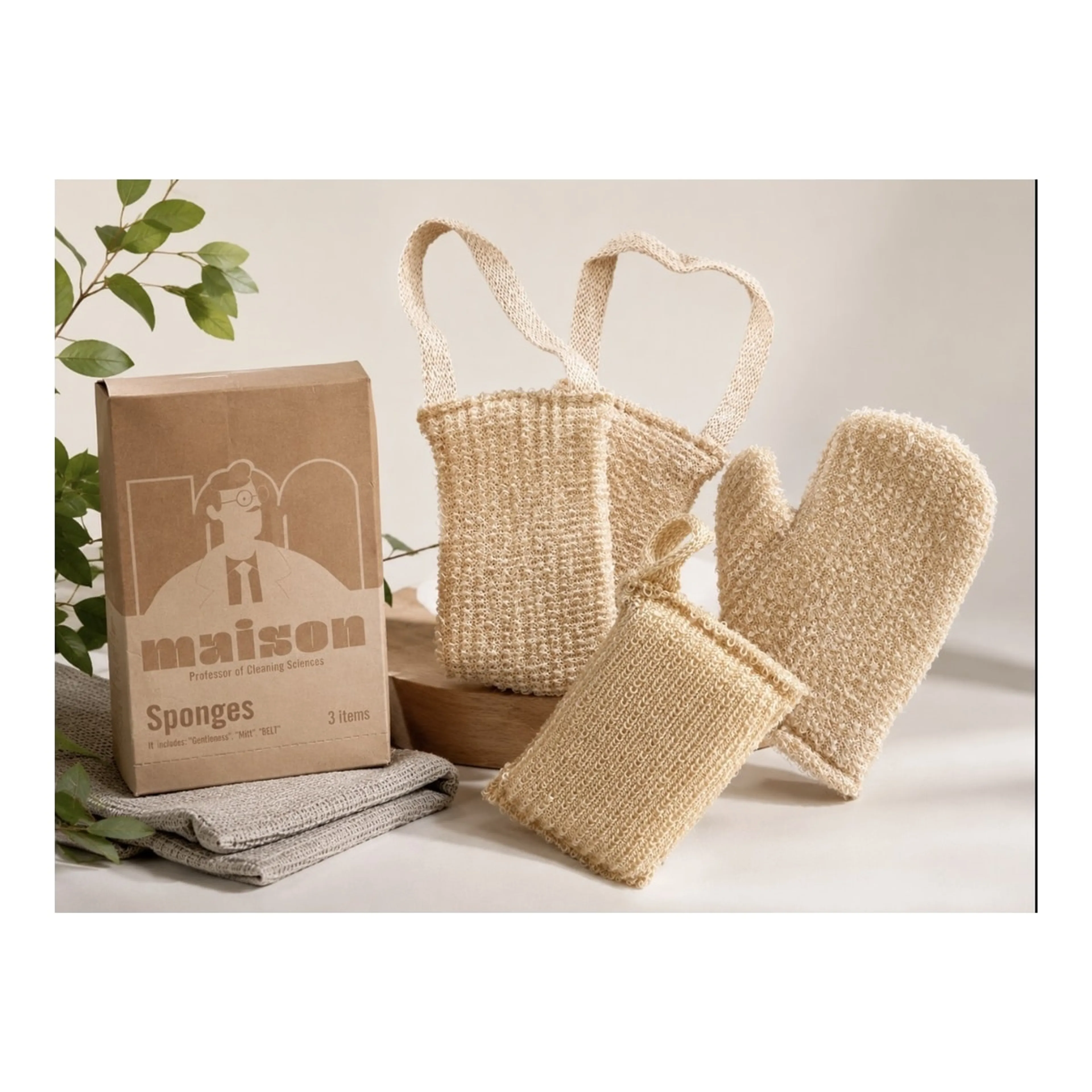 Maison Bath Sponge Spa Big Pack 1 Soft & 2 Hard Beige Σφουγγάρια Απολέπισης